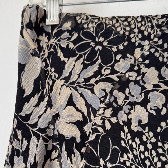 Charter Club Asymmetrical Silk Midi Skirt in Black, Cream & Blue Floral Design. - Picture 4 of 10